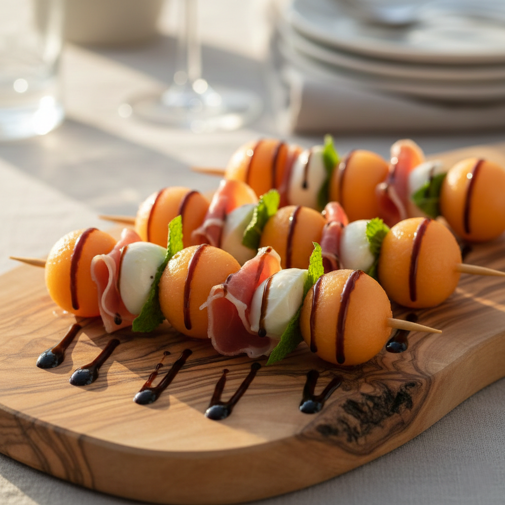 Impress your guests with Prosciutto and Melon Skewers