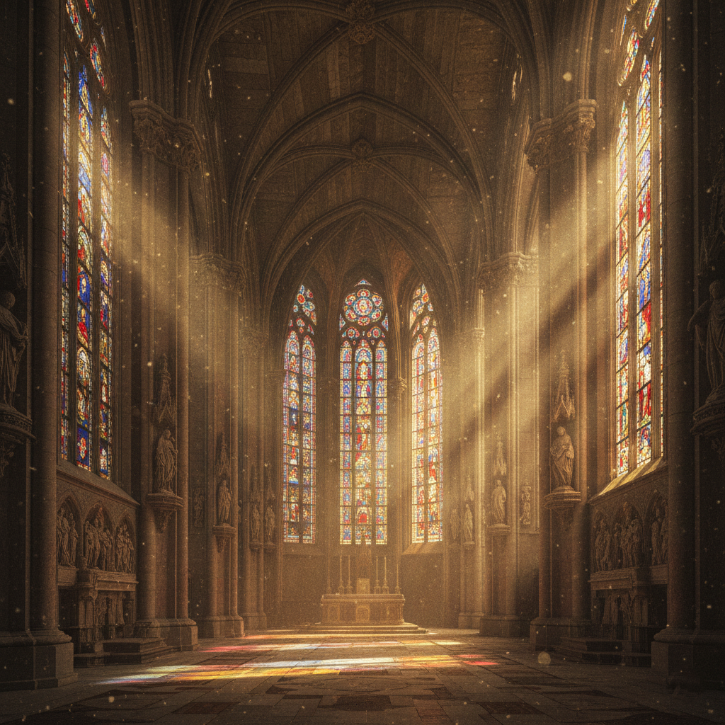 Sunlight streaming through the stained glass windows of the Duomo di Milan